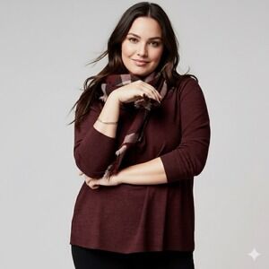 J Jill Wearever Mock Neck Ottoman Top‎ Women XL Red Maroon Long Sleeves Stretch